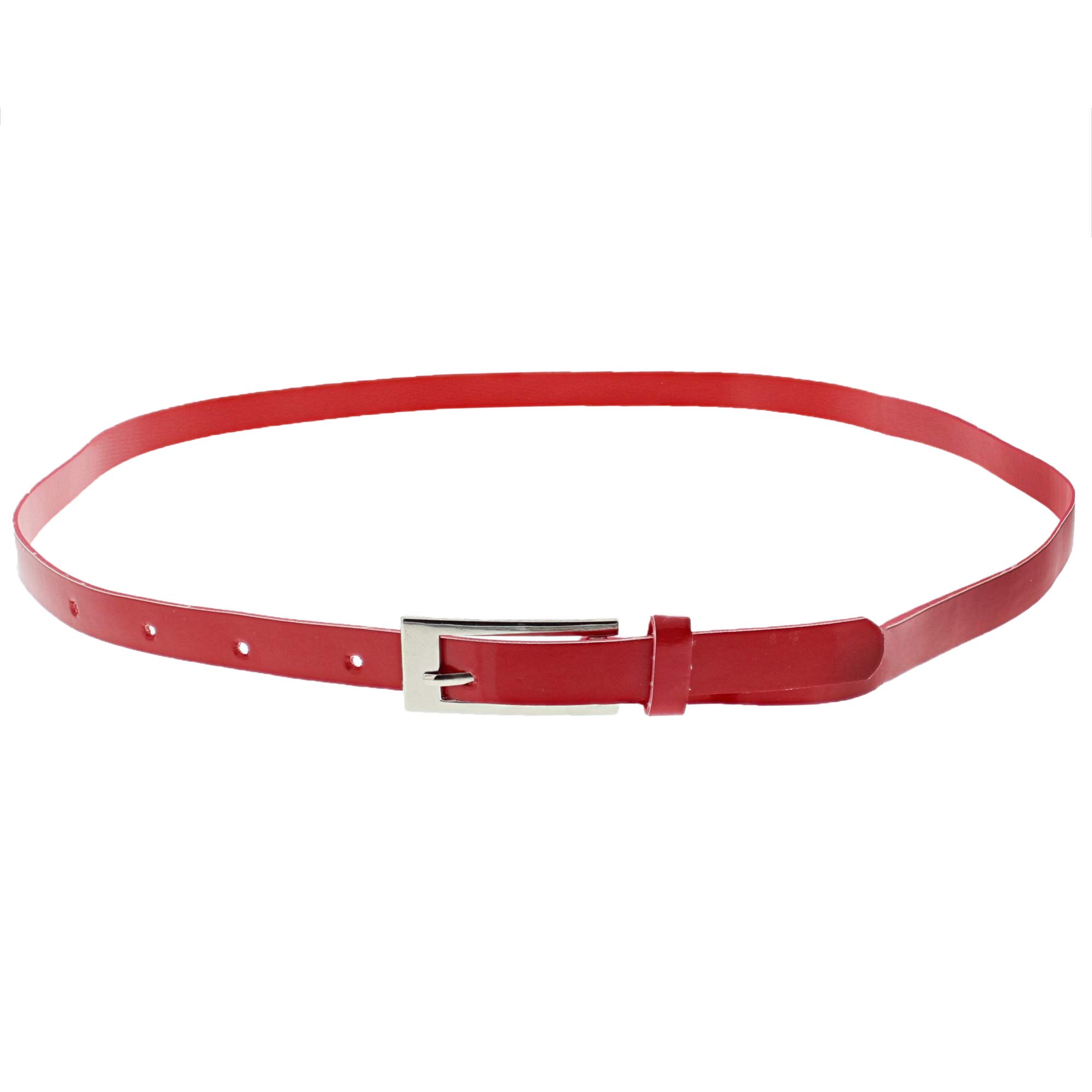 Zac's Alter Ego Women's Red 13Mm Glossy Skinny Pencil Belt With Silver Buckle