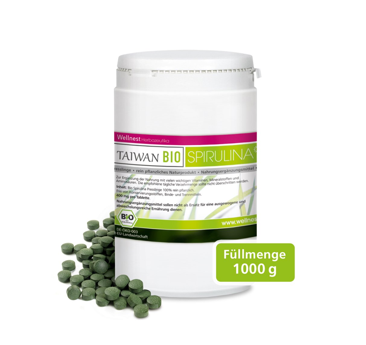 Bio Taiwan Spirulina | Detox Superfood mit hochwertigem Protein | Blaualgen vegan | 2500 Presslinge à 400 mg