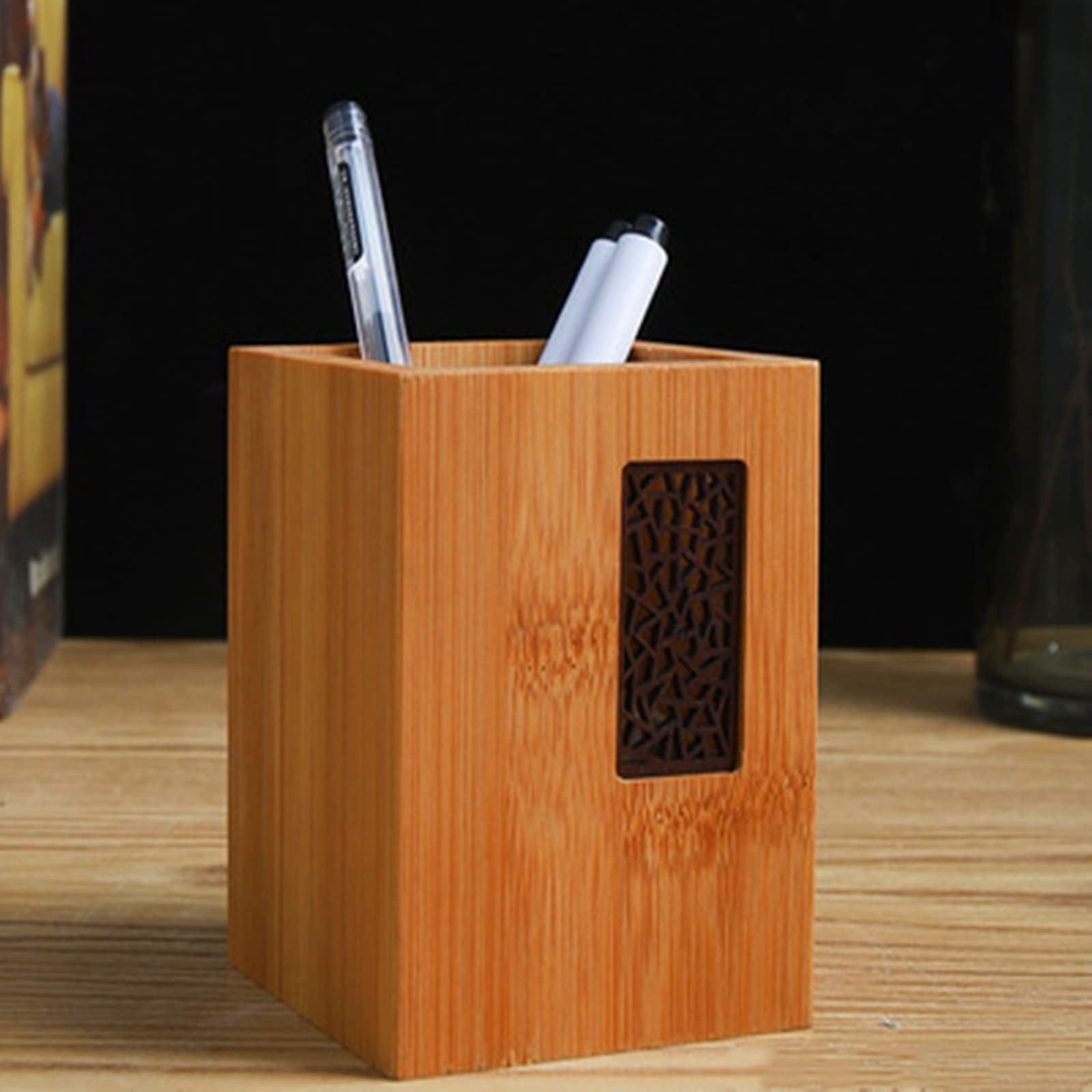 DUMRALBQE Wooden Pencil Pot Solid Material Penhoulder Creative Desktop Storage Box Penholder for Home Office(Square pane)