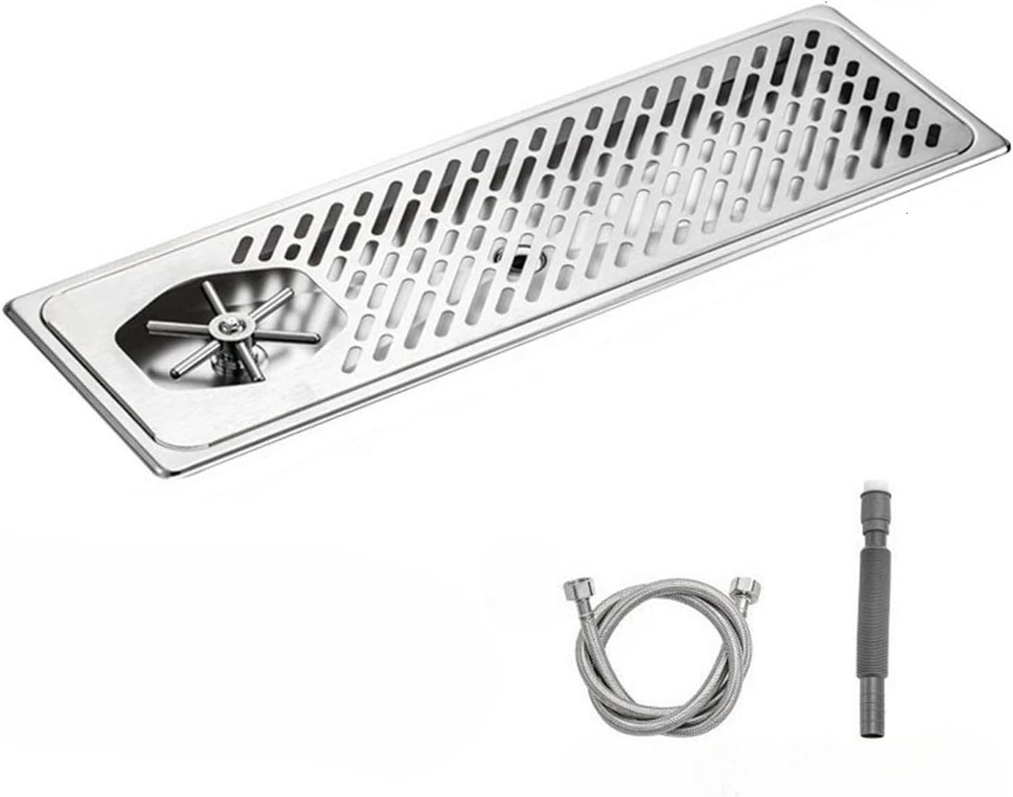Stainless Steel Cup Washer Manual Press Glass Rinser with Drain Pan and Groove for Coffee Shop Kitchen Sink(62S)