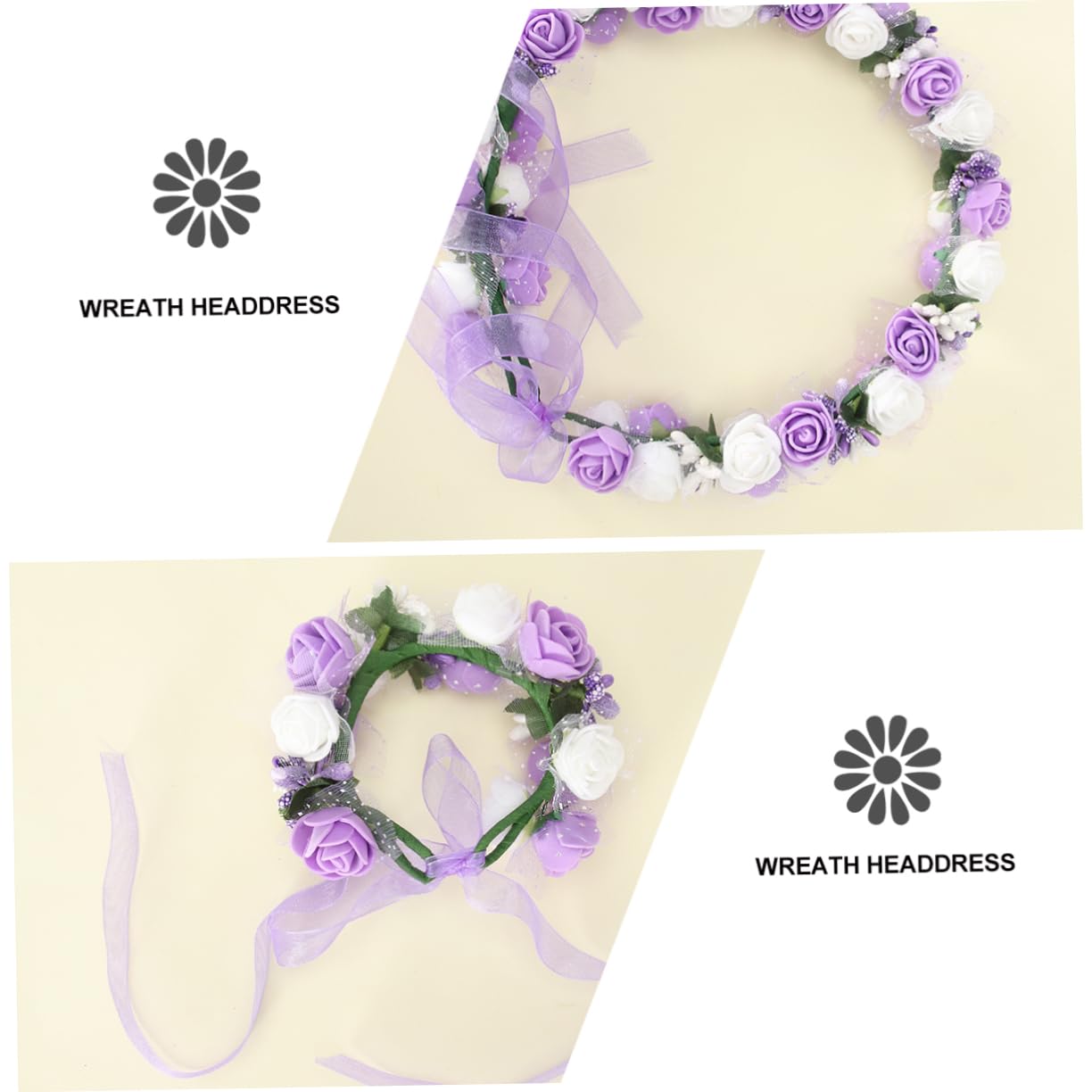 Housoutil 3sätze Handgefertigter Blumenkranz Für Braut Und Brautjungfern Koreanische Wreath Für Urlaub Und Strand Doppelreihe Armband Violett Und Weiß Dekoration Für Hochzeiten Und