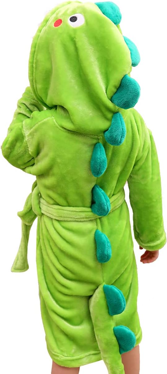 lontakidsKids Dinosaur Robe, Toddler Girls Boys Plush Bathrobes, Hooded Housecoat, 2-8 Years