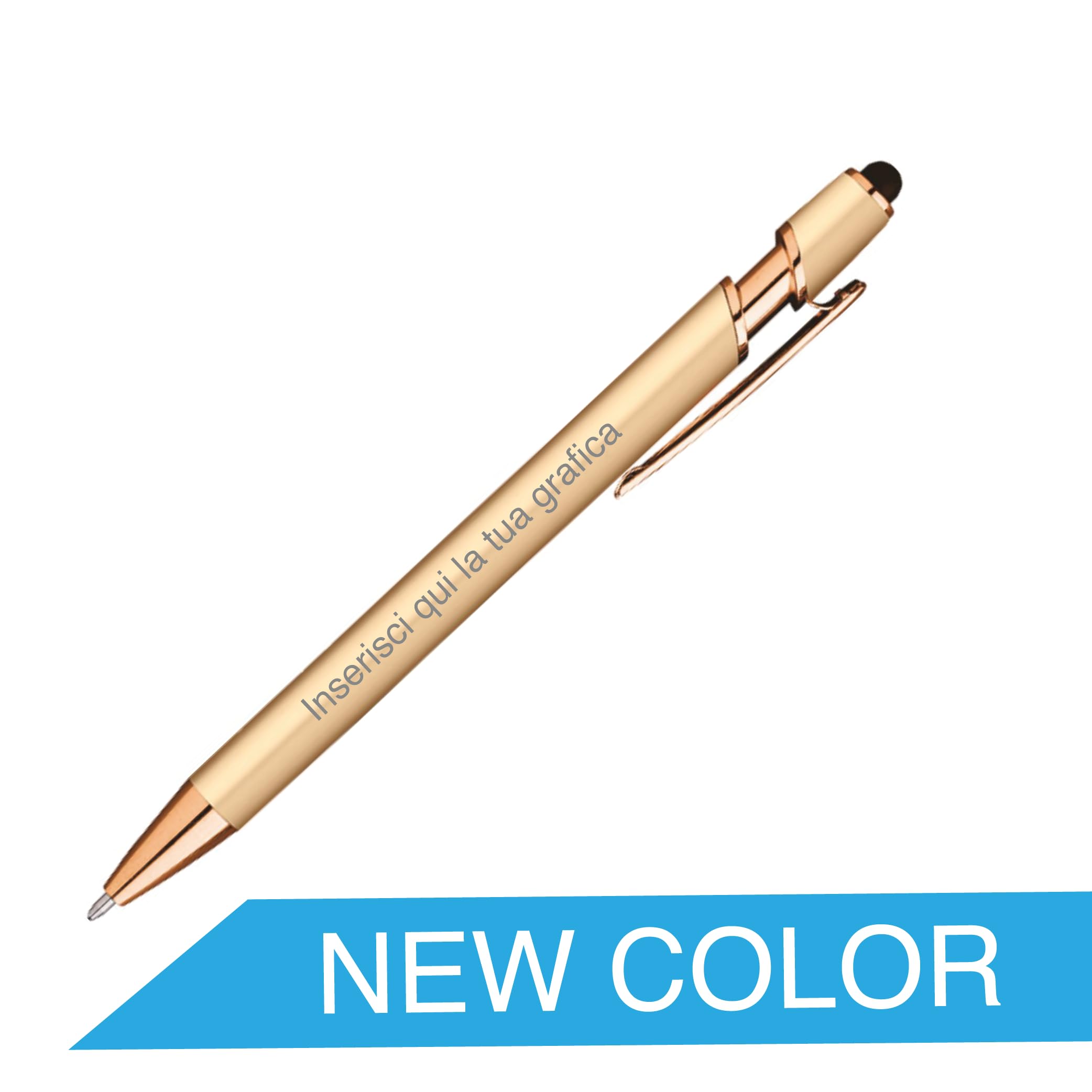 Penna incisa a sfera personalizzabile con incisione di nome o testo, ideale per regali di laurea, compleanni o eventi aziendali. Penna touch con stilo, inchiostro nero. Vari colori disponibili (20)