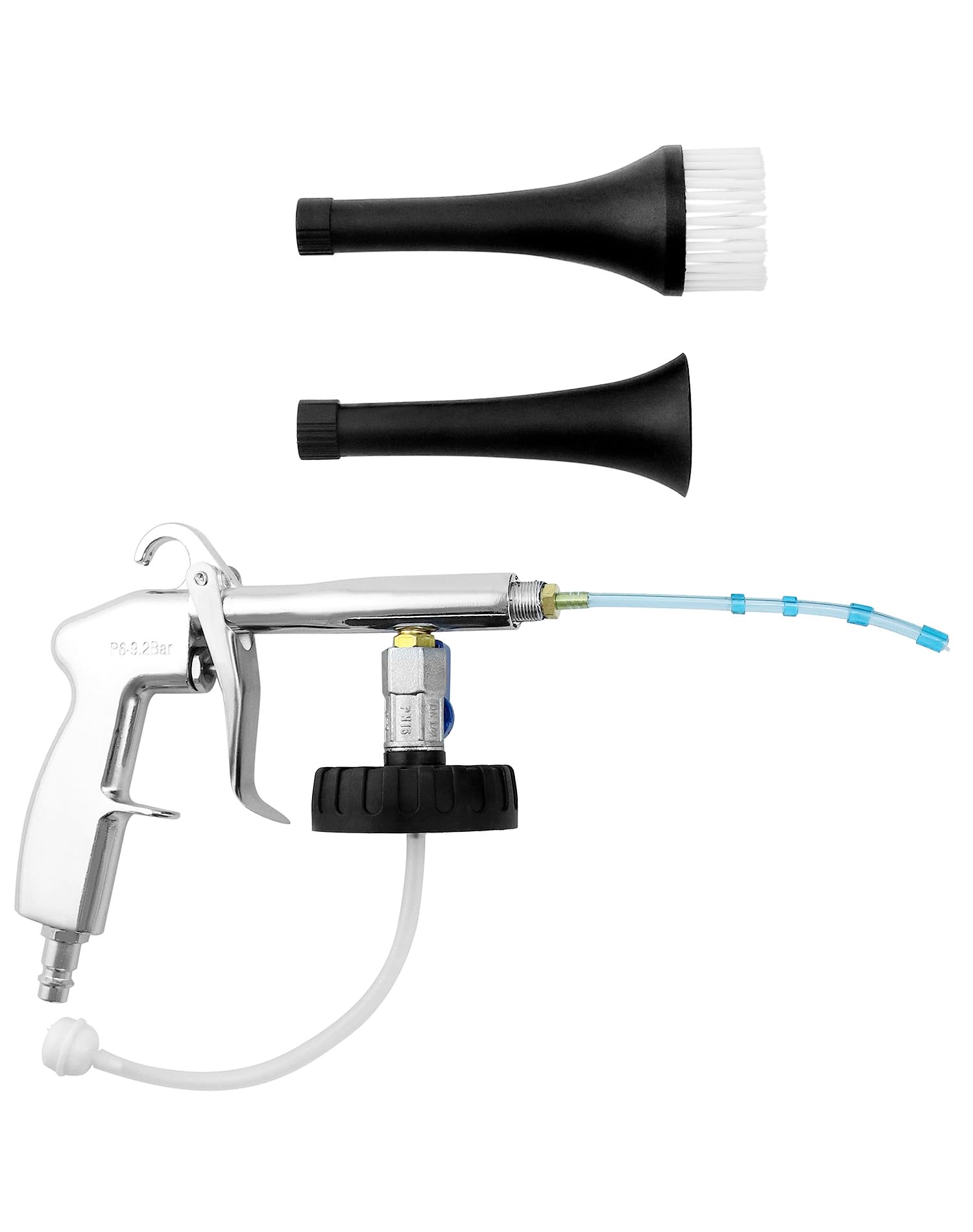 QWORK® Pistolet Nettoyage Voiture 6.5-9.2Bar, Pistolet de Nettoyage à air comprimé avec Bouteille en Mousse et Brosse, pour intérieurs de Voiture