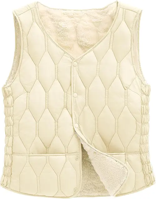 Gilet sans manche matelassé femme polaire chaud doux avec poches et boutons