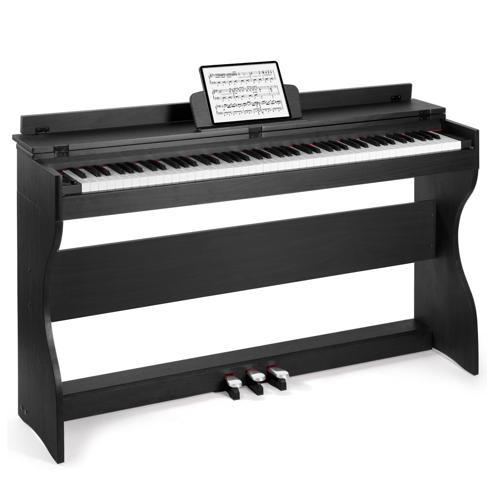 MUSTAR Piano électrique 88 touches, piano numérique, piano électrique avec support de piano, 3 adaptateurs de pédale, 2 prises casque, écran LCD, USB/MIDI, piano pour débutants, Noir | Piano numérique pour débutants avec touches lestées, double prise casq