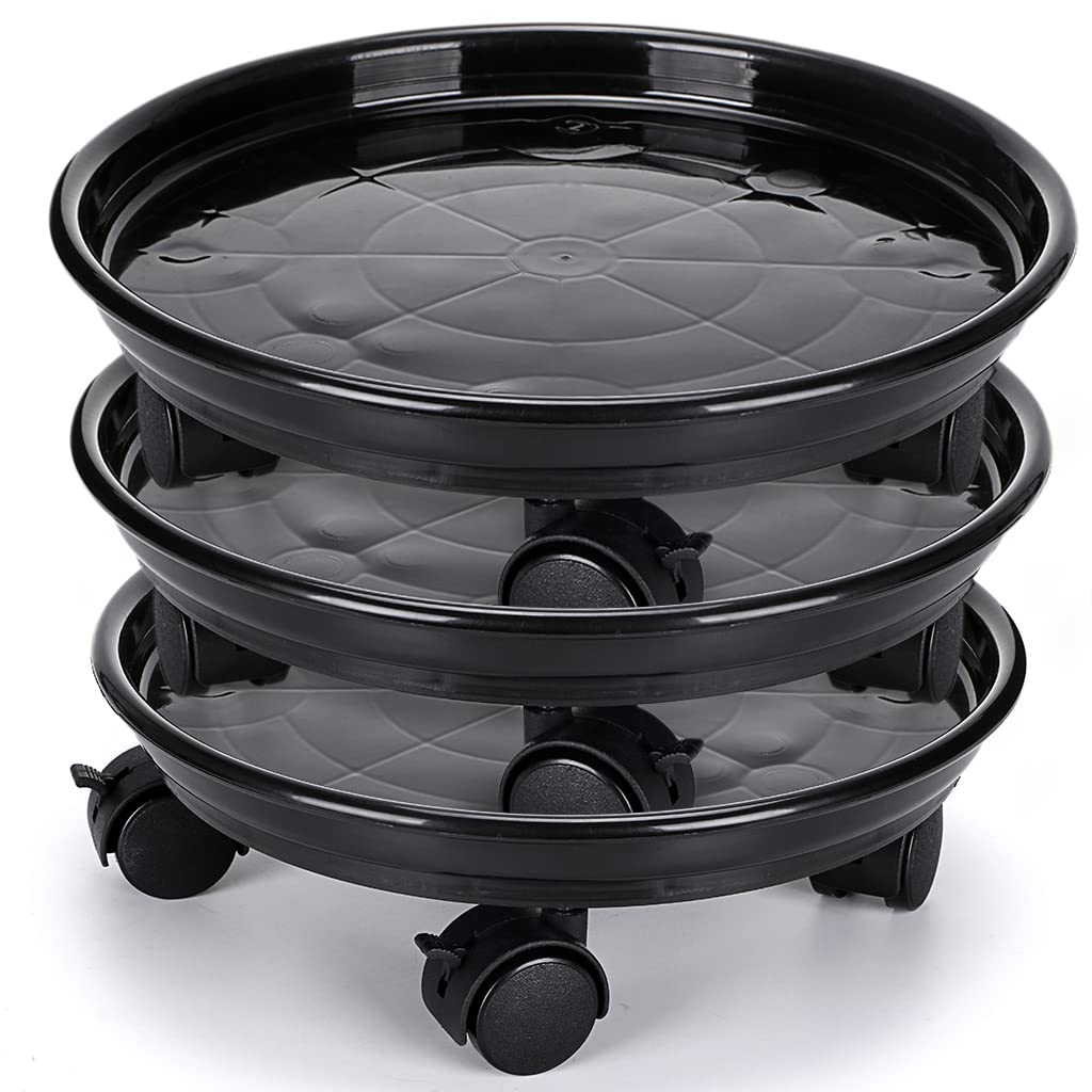 Skelang 3 Soportes para macetas con Ruedas, 30 cm, Soporte rodante, Plantas, Soporte para Plantas con Rueda para Plantas de Interior y Exterior, Capacidad de Carga, 56 kg, Color Negro