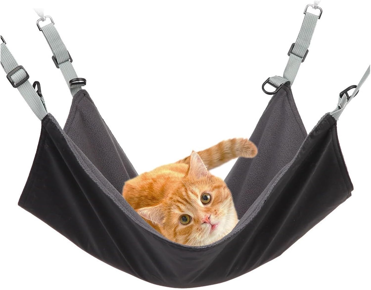 Cat Hammock Hanging Sleeping Mat with Adjustable Straps Waterproof Cage Pet Bed for Cats Puppies Rabbits Small Pets Blue Soft Flannel for All Seasons(Black)