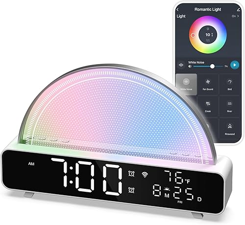 Miniatura 1 de SPYONG Máquina de sonido de ruido blanco, reloj despertador con control de aplicación, con máquina de sonido táctil RGB para dormir, ayuda para