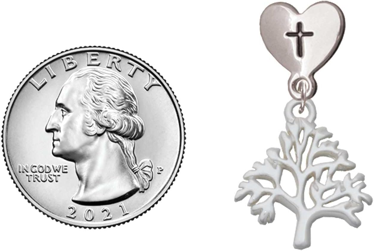 Delight Jewelry Plated Medium Tree of Life Plated Cross in Heart Post Dangle Earrings