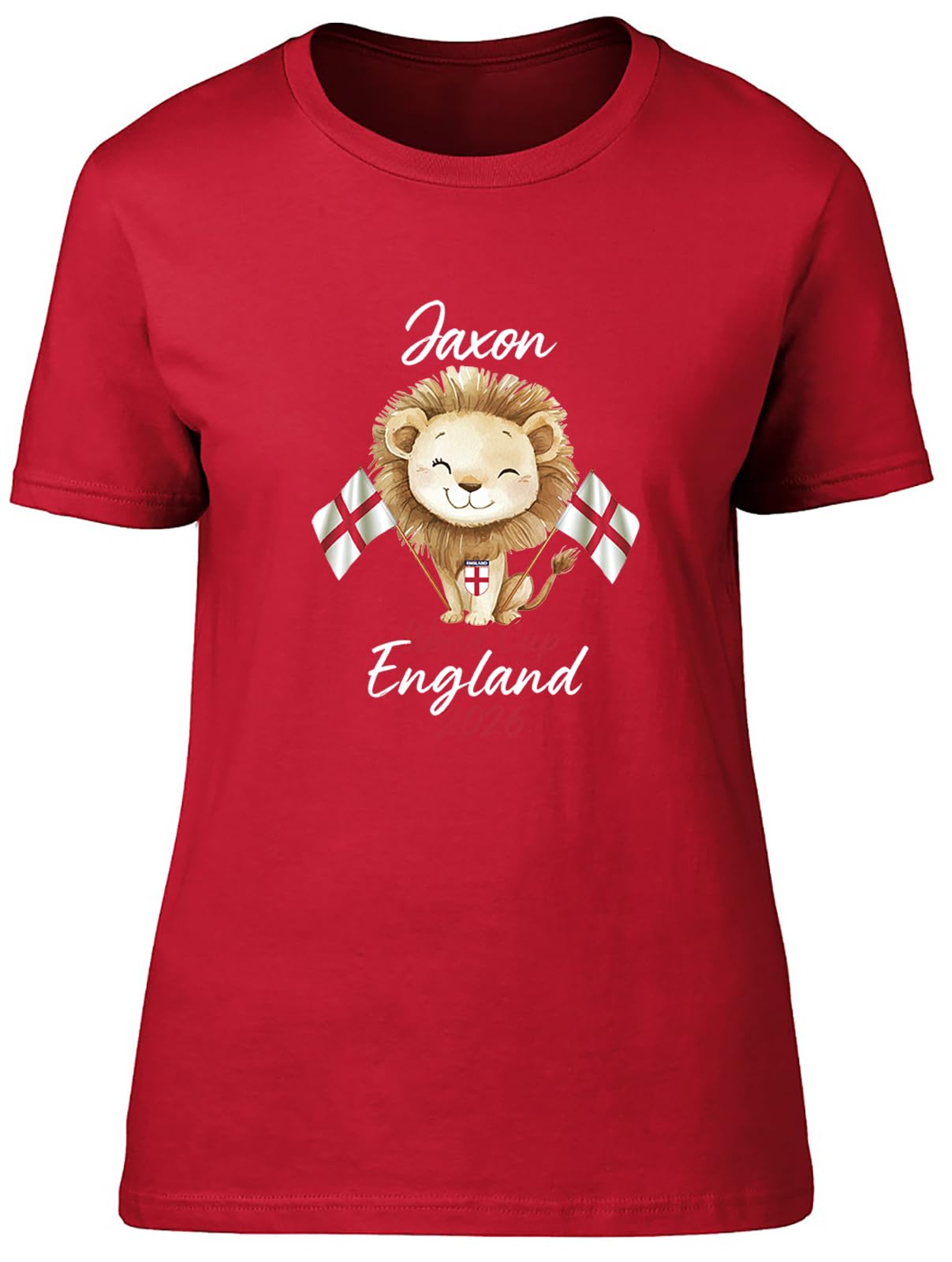 Shopagift Personalised World Cup England 2026 Football Fan Womens T-Shirt Ladies Tee Red