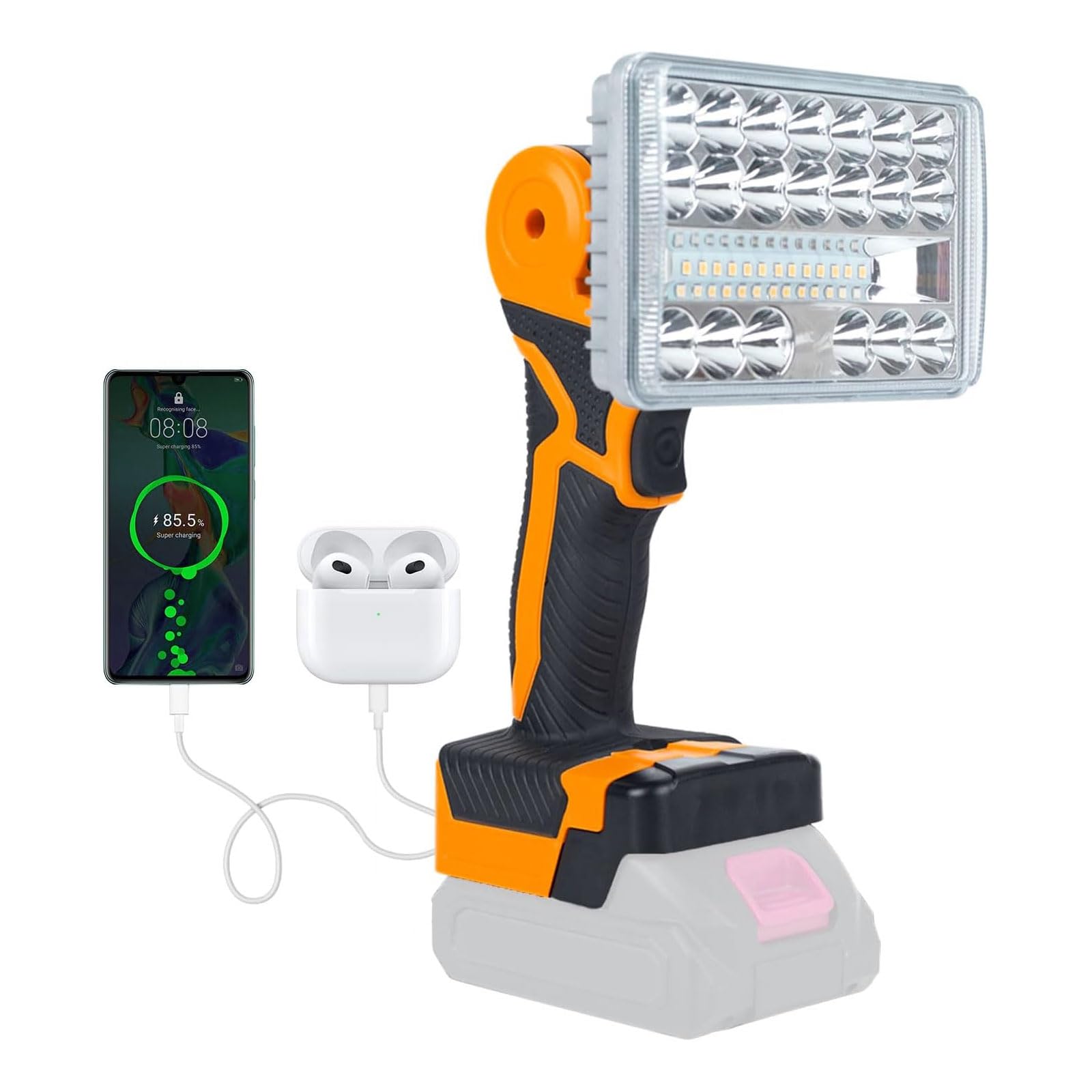 【36w・6500k】 Cordless LED Work Light Compatible with DeWalt 20V Battery, Portable Compact Flood Light Flashlight with USB/Type C Charging for