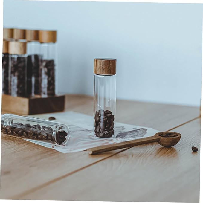 Set de 6 Tubos de Vidrio para Almacenar Granos de Café con Soporte de Madera miniatura 2