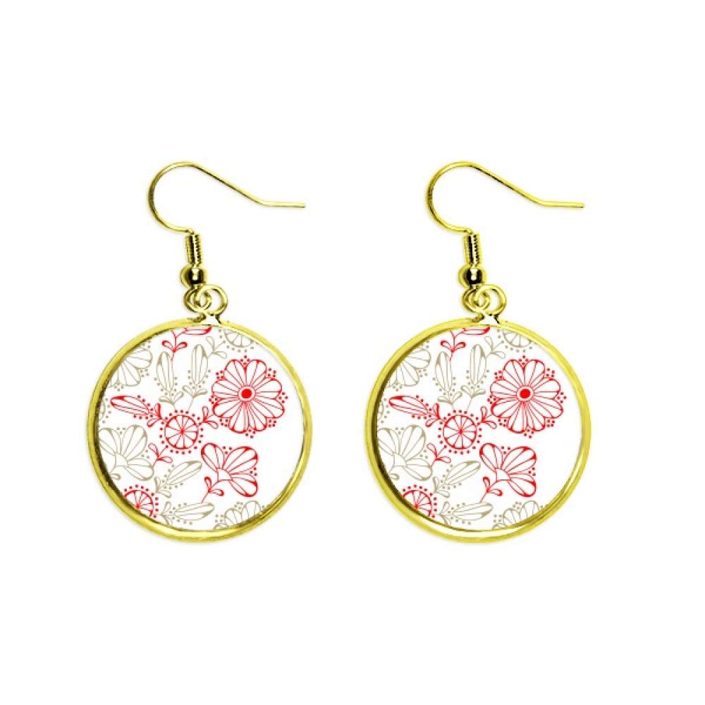 Décoratif rouge éclatant sur boucle d'oreille pendante dorée