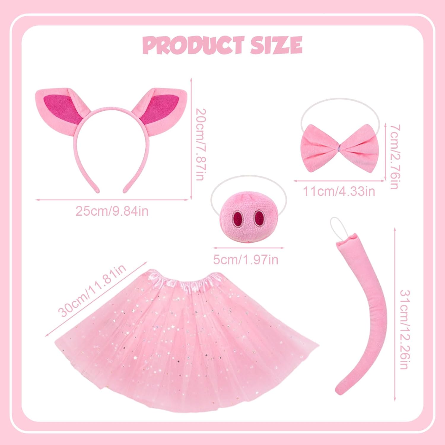 Pig Costume Set - Pig Ears Headband Nose Tail Bow Tie Tutu Skirt Accessories Animal Costumes Halloween Cosplay Christmas Birthday Gifts - Image 2
