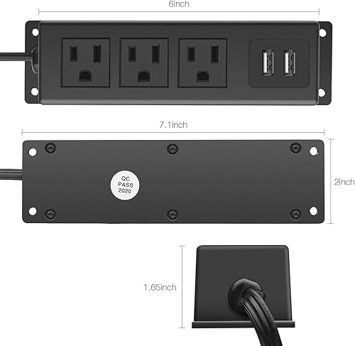 Miniatura 9 de CCCEI Regleta de toma de corriente de montaje en pared con USB, enchufe plano grande para colocar debajo del escritorio, regleta de alimentación de