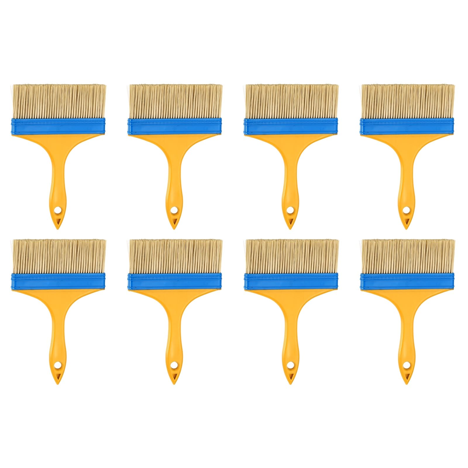 Pinceaux plats lot de 8 manche jaune en plastique poils nylon 14 cm