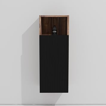 Bathroom Cabinet, Wall Mounted Cabinet, Black and Dark Walnut Storage Cabinet, 12 Inch Floating Side Cabinet with Black Grille Panel and Soft Close Rails for Bathroom, Living Room, Bedroom