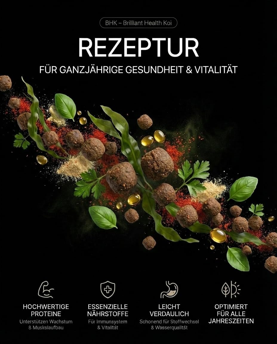 BHK Koi Mangime All Season 15 kg – Mangime per laghetto con farina di pesce e olio di salmone, pellet galleggianti da 5 mm, mangime per tutte le stagioni a partire da 8 °C – per la primavera fino