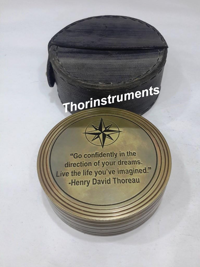 Beautiful Authentic Model Antique Compass 3.5" Leather Case Nautical Gift Rustic Vintage Home Decor Gifts