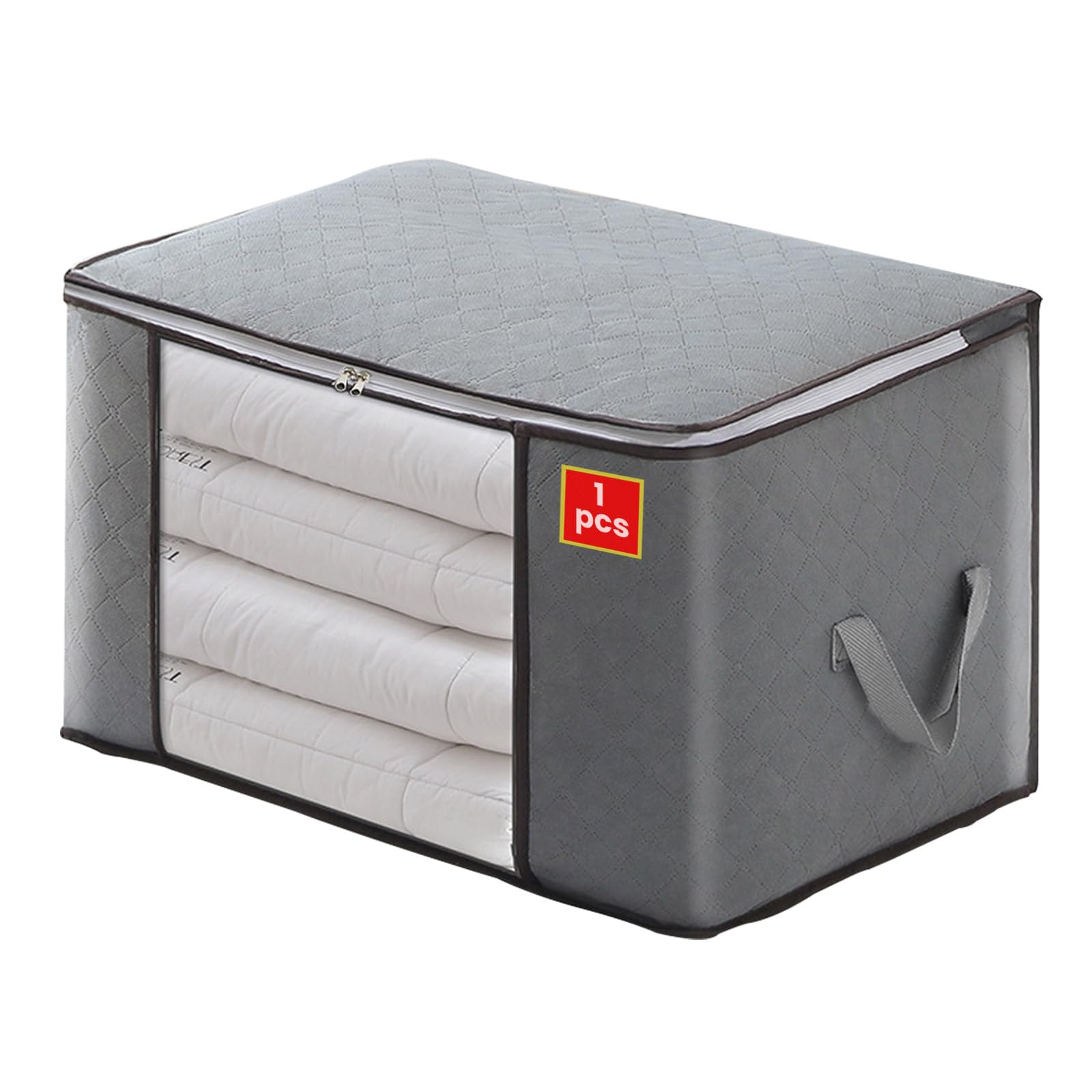 90L 1 Pack Clothes Large Storage Bags Foldable and Zippers, Containers for Organizing Bedroom, Closet, Clothing, Comforter, Organization and Storage with Handle (Grey, 1 Pack)