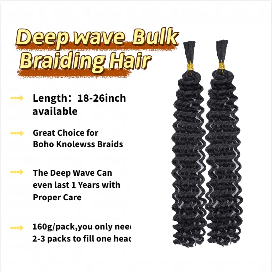 2 Packs Deep Wave Braiding hair extension bulk Fiber Hair Extensions, (613#, 18inch) - Image 2