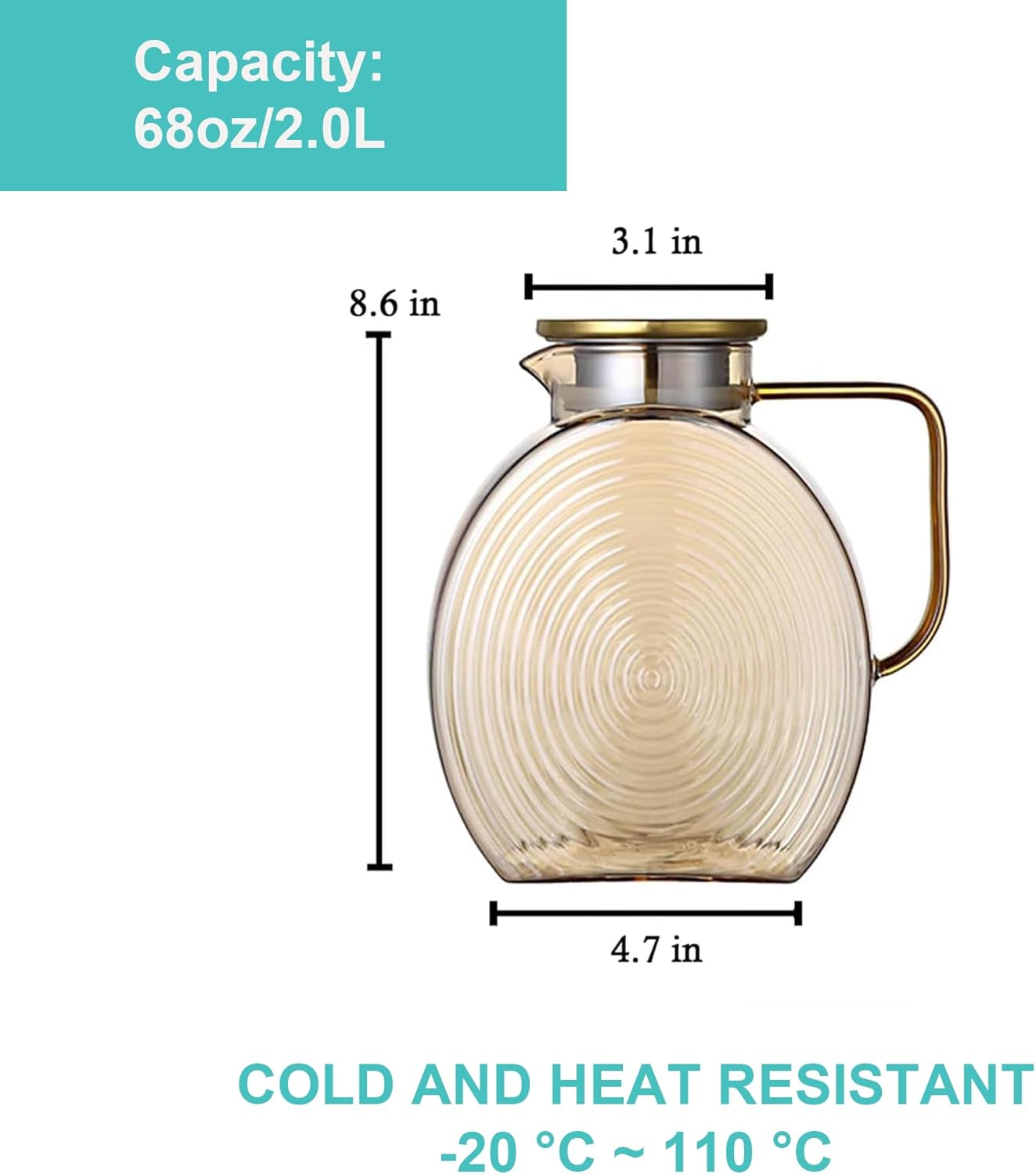 Glass Water Pitcher with Lid for Fridge- 2L Borosilicate Glass Juice Pitcher, Sun Tea Jar Lemonade Drink pitchers Water Jug for Party - Image 2