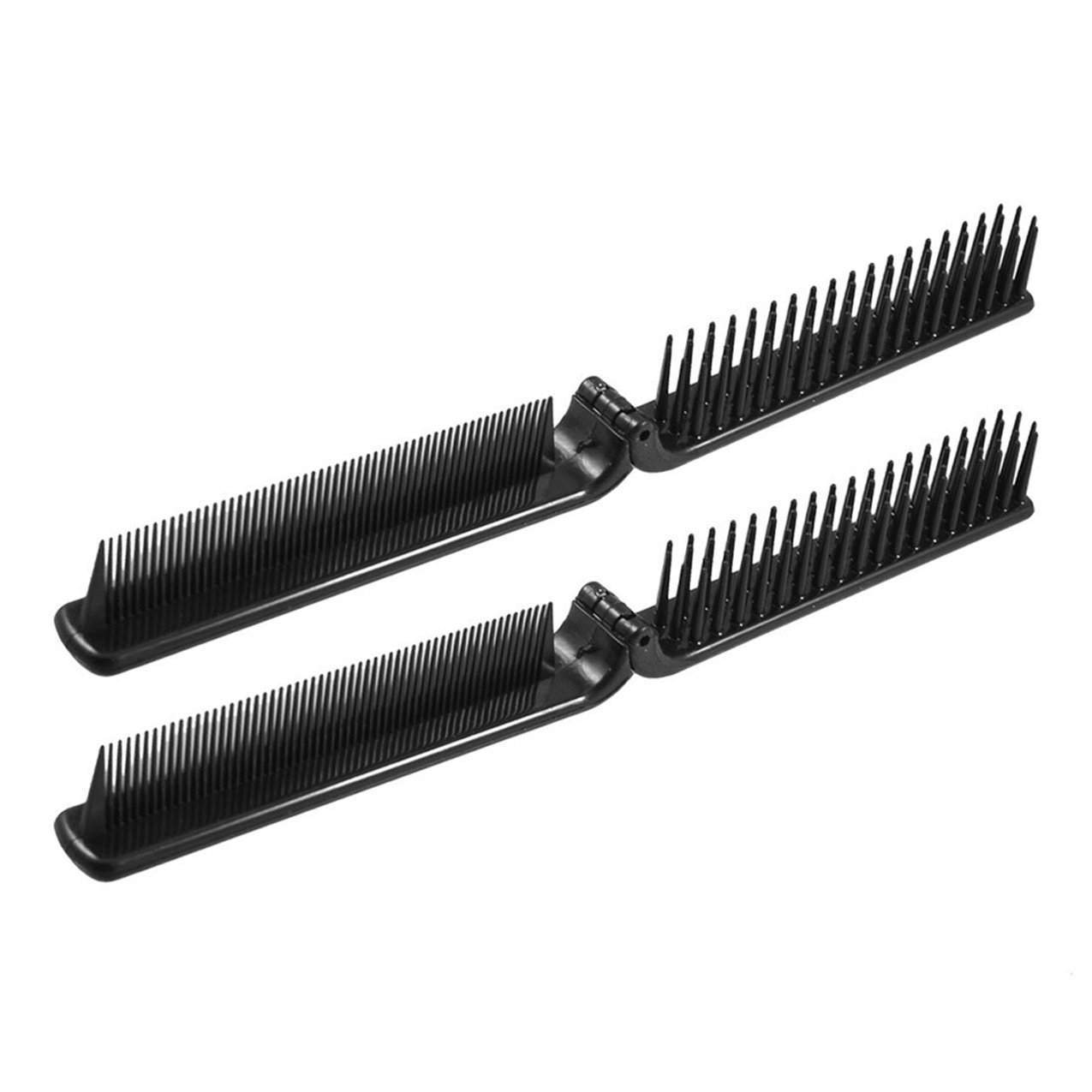 1 Set (2 Pcs/Set) Comb Hairbrush Travel Lady Black Fine Teeth Foldable Dual Pocket Straight Hair Combo Long Round Handle Holder Good-looking Popular Beard Brush Natural Grooming Women Kit