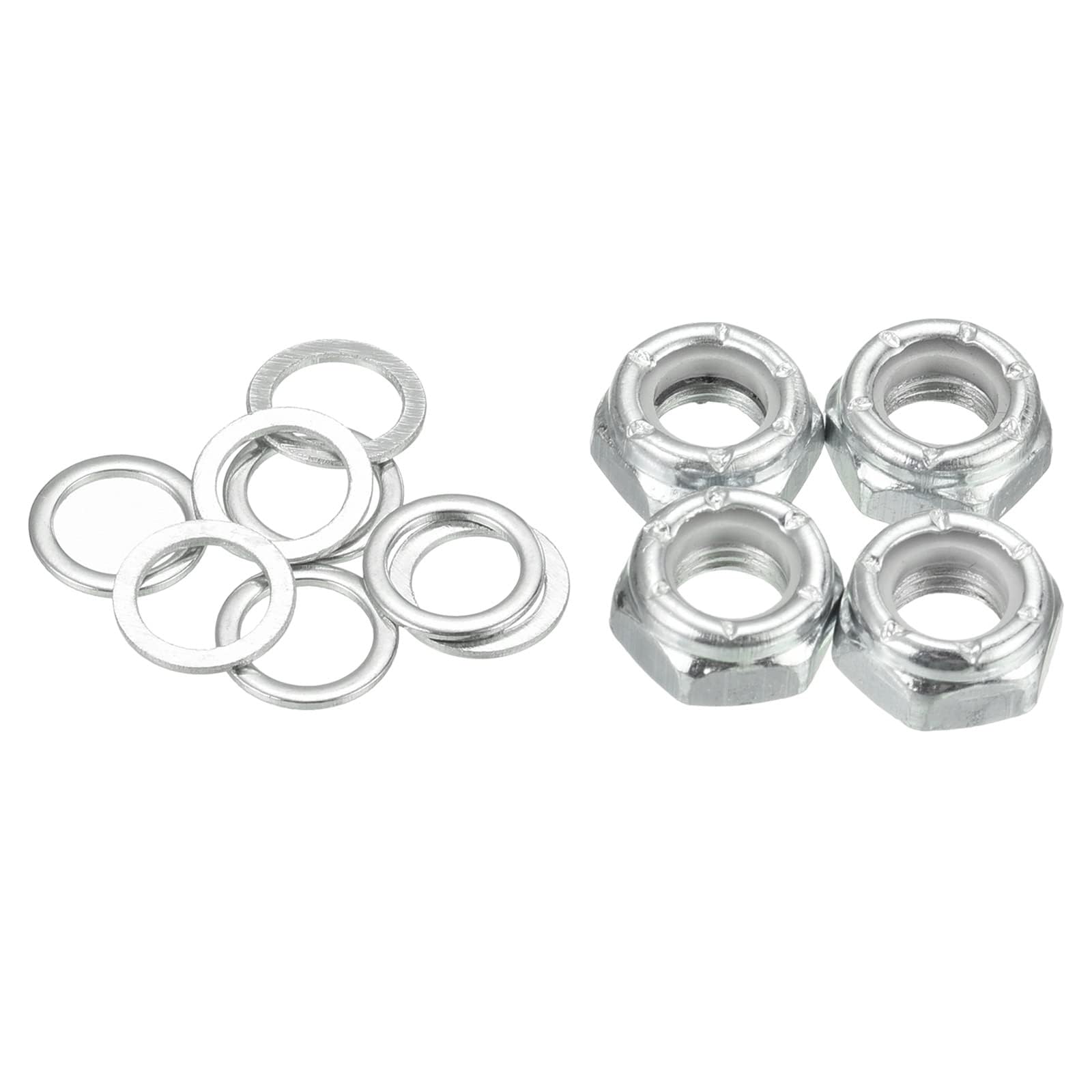 TA-VIGOR 5/16 Inch Skateboard Lock Nut Set 8 Nuts & 16 Axle Spacers Silver