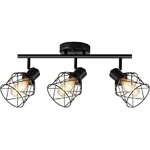 3-Lights Track Lighting, Adjustable Multi-Directional Ceiling Light Fixtures, Rotatable Farmhouse Light Fixtures Mount with Metal Cage for Dining Room, Living Room, Bedroom, E26 Base