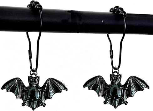 Bat Shower Curtain Hooks,Gothic Black Vampire Bats Bathroom Decor,12PCS