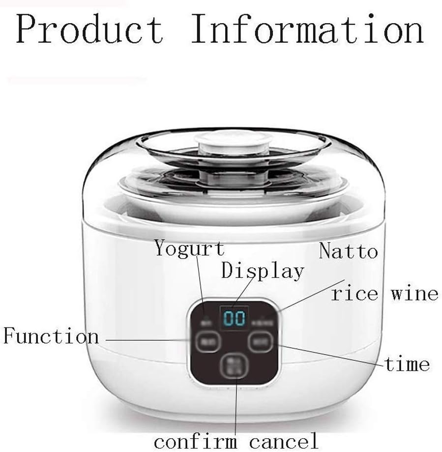 One-button Microcomputer Timing Yogurt Machine, Stainless Steel Liner + 4 Porcelain Cups Combination, LCD Touch Screen Control, 1 Liter Large Capacity