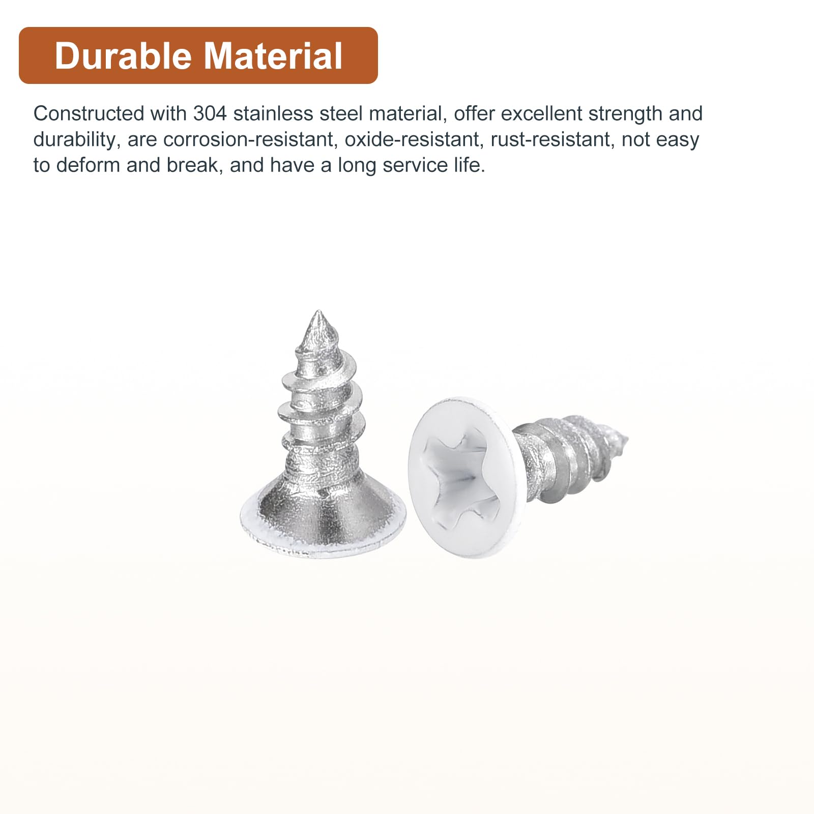 DTGN 100Pcs ST3x8mm Flat Head Wood Screws, 304 Stainless Steel White Phillips Self Tapping Screws - Image 3