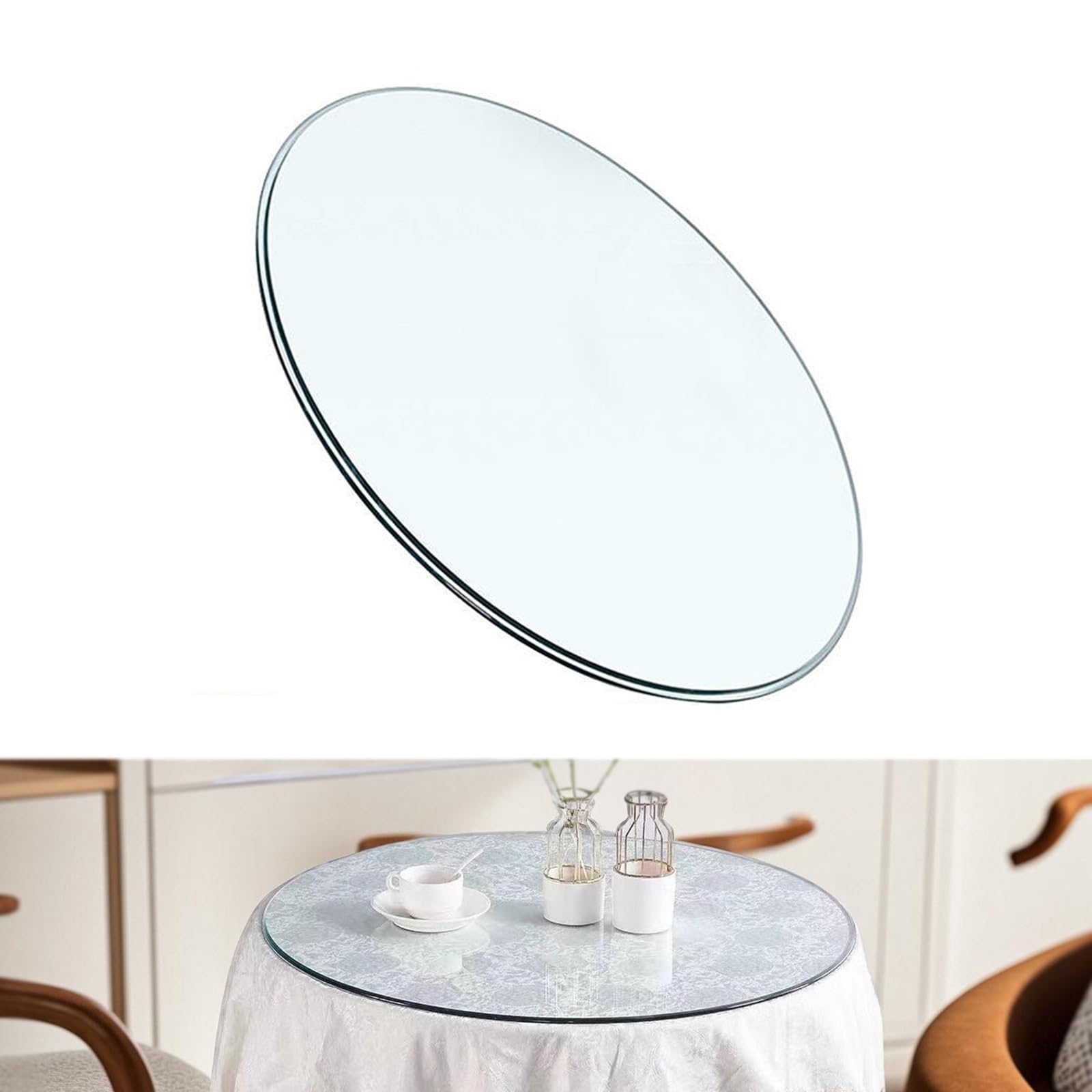 Bvdhasdbt Clear Round Glass Table Top,45-75-90Cm Tempered Glass,1/2" Thick Glass Round Tempered Glass Table Top,Premium Round Circular Plate Glass ﻿(45Cm(17.7In))