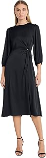 Women's Long Sleeve Midi Wrap Dress with Tunneled Waist Tie - Business Casual & Work Dresses - Buy now
