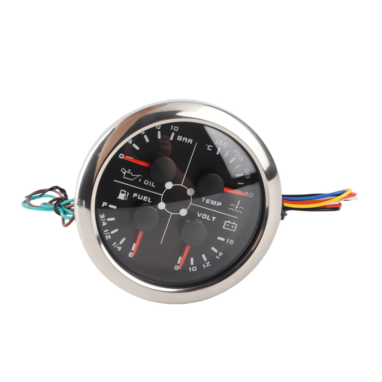 Generic Uniwersalny Wielofunkcyjny Miernik 4w1 85mm Bardzo Dokładny Woltomierz Ciśnienia i Temperatury Wody do Samochodów i Motocykli (Czarny °C/BAR)