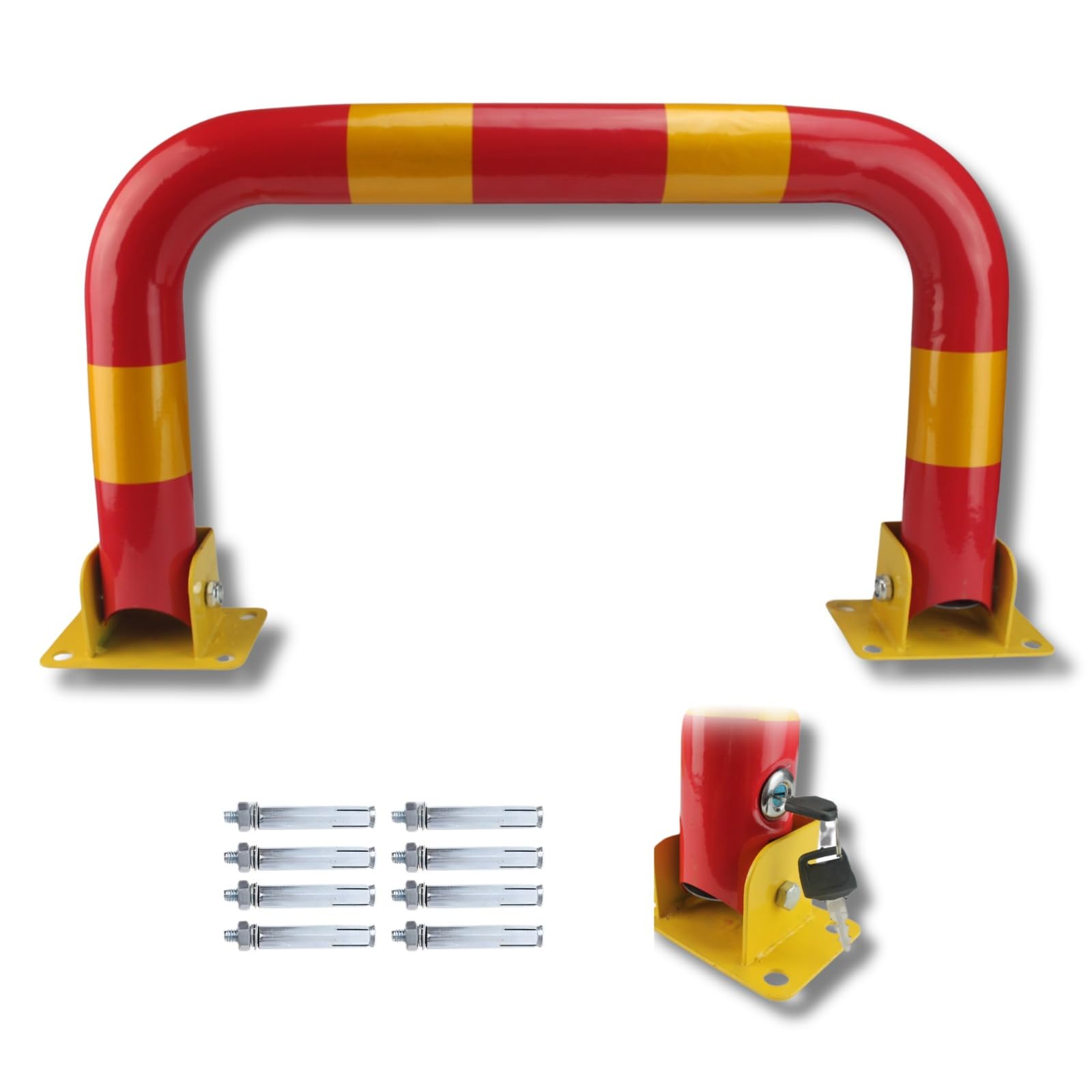 Cepos Parking - Barrera Parking con 2 Juegos de Llaves - Cepo Parking de Color Rojo y Amarillo - Cepo para Parking Interior y Exterior - Barrera Plaza Parking y Plaza Garaje