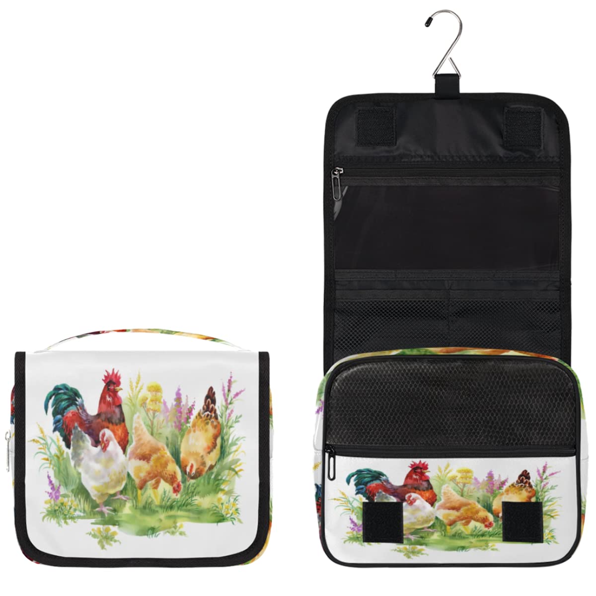 Kurczaki podróżna kosmetyczka kurczaki kogut torba do mycia torebka unisex wiszące przybory toaletowe organizer kosmetyczny, wielobarwny, Jeden rozmiar