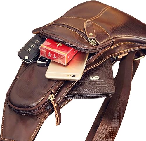 Miniatura 6 de Mochila estilo bandolera de piel para hombres y mujeres bandolera de hombro al pecho mochila de uso diario para viajes al aire libre campamento