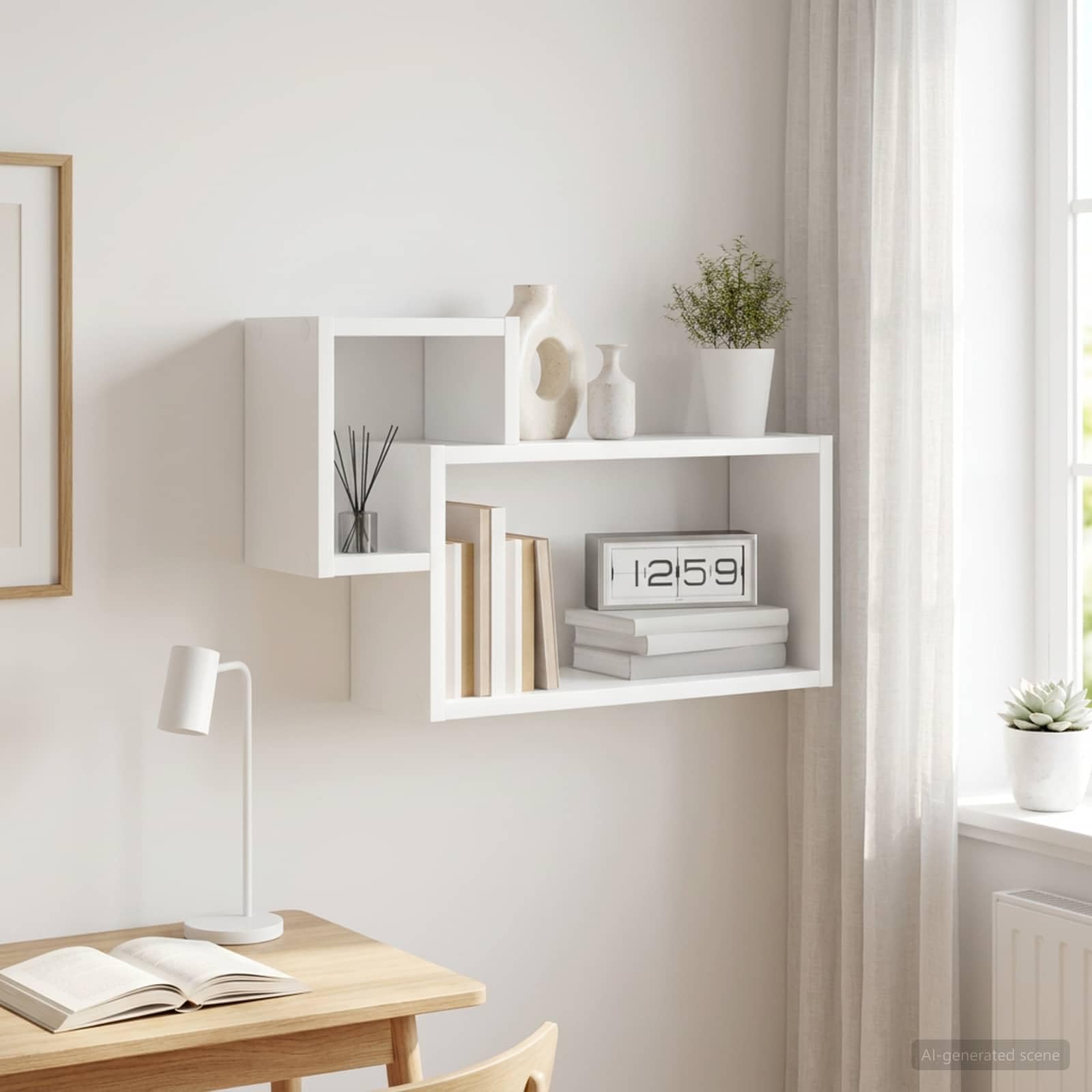 Wandregal Weiß aus Holzwerkstoff 55 x 15 x 35 cm, schweberegal Wandhalterung für Bücherregal, Küchenregal und Badregal, platzsparende Aufbewahrung