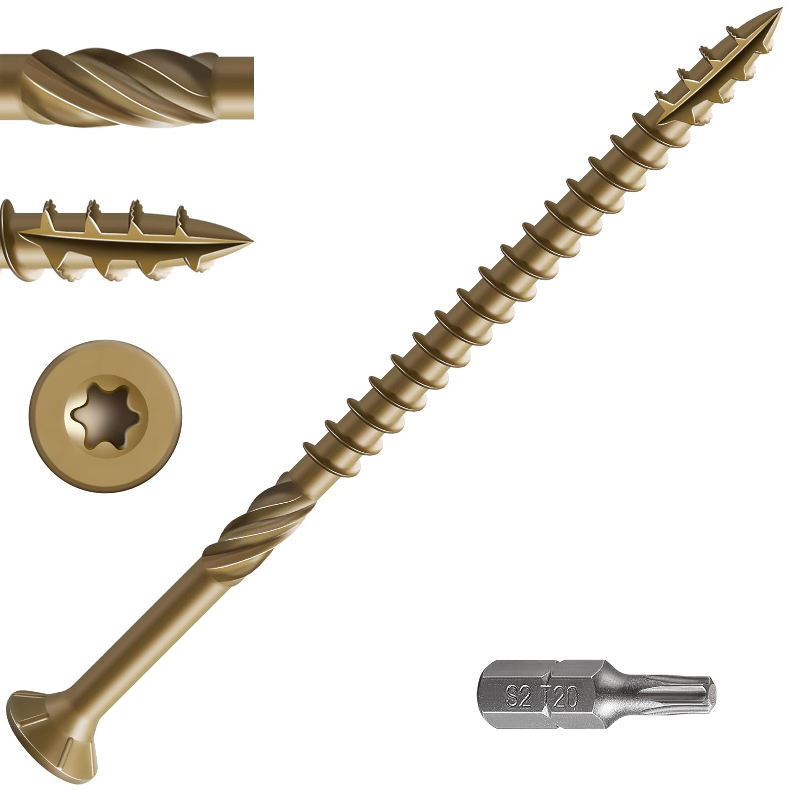 Wensilon #10 * 3-1/2" Deck Screws, (117pcs) 2 lbs.Exterior Wood Screws, Rust Resistant epoxy Coated, Bronze, T25 Star Bit
