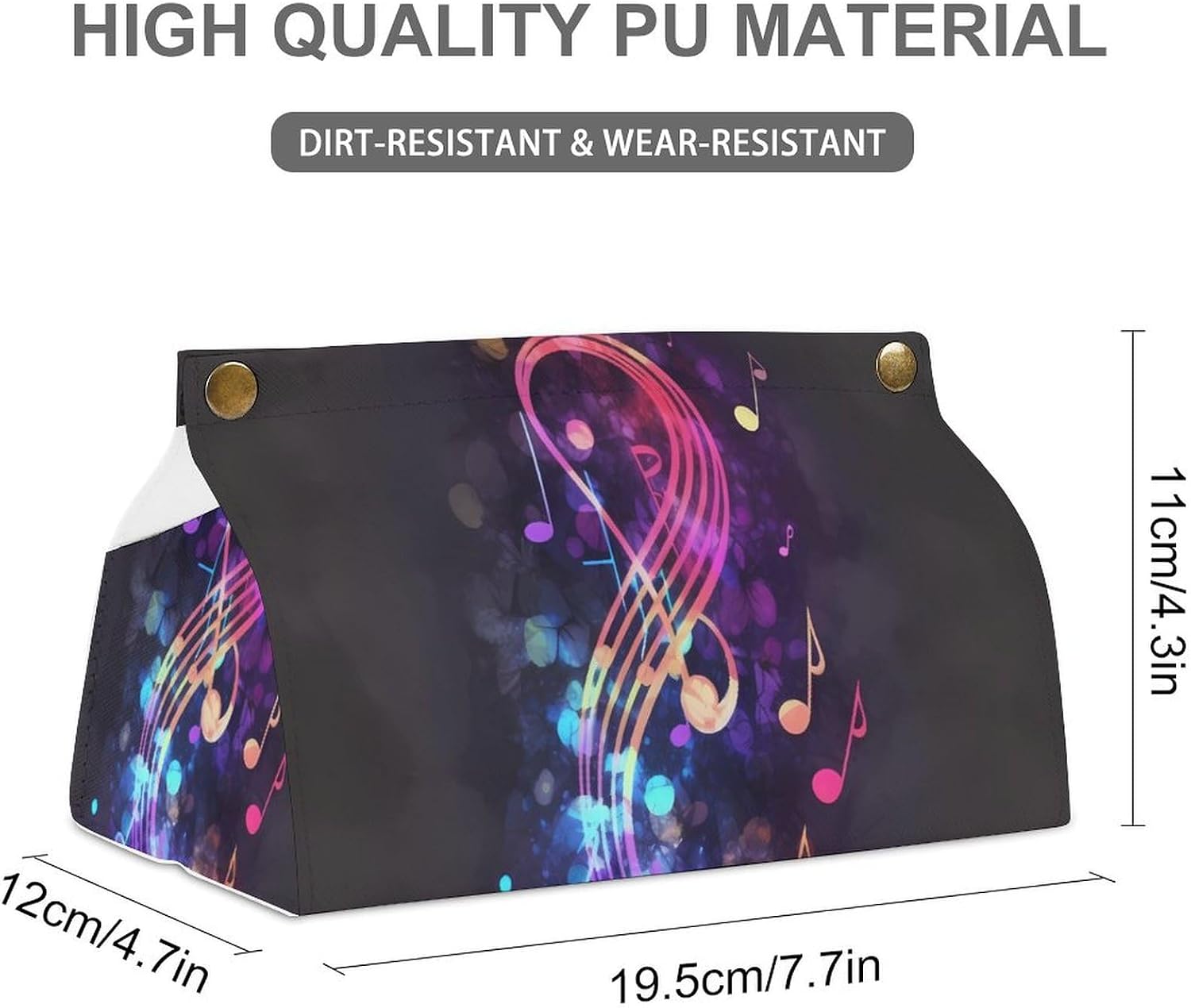 Colorful Galaxy Music Note Tissue Box Cover Modern PU Leather Tissue Case Stylish High-end Facial Paper Organizer Dispenser for Bathroom Vanity Countertop Nightstands Desk image 3