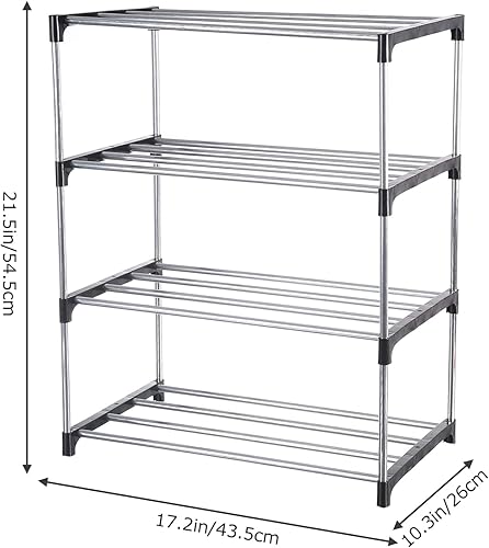 Miniatura 3 de Fouews Zapatero pequeño organizador estrecho apilable para entrada puerta y armario de dormitorio 4 niveles negro