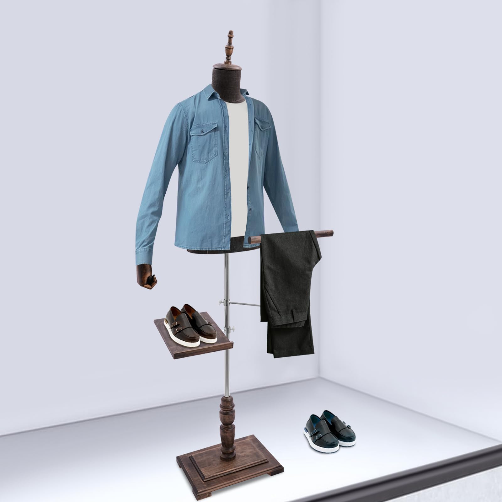 Mannequin de Couture pour Homme - Hauteur réglable - Buste pour Homme - avec Porte-Pantalon et Porte-Chaussures pour Exposer et Coudre (Marron)
