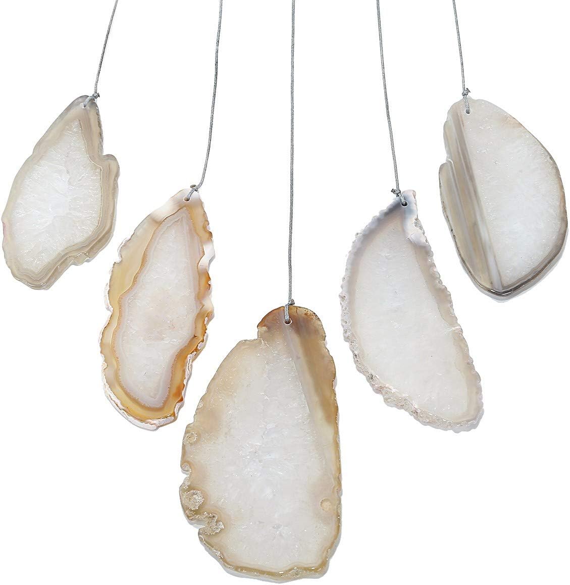 SUNYIK Handmade Natural Agate Slice Wind Chime for Garden Home Decor Window Ornament, Original Color, Star/Moon, 15-19 inch