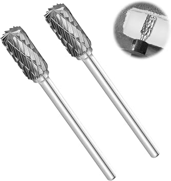 2 PCS Carbide Die Grinder Bits for Dremel Rotary Tool High Speed Double Cut Tungsten Steel Rotary Burr Drill Bit Cylindrical File Carving Tools for Plastic Wood Metal Grinding Engraving Polishing