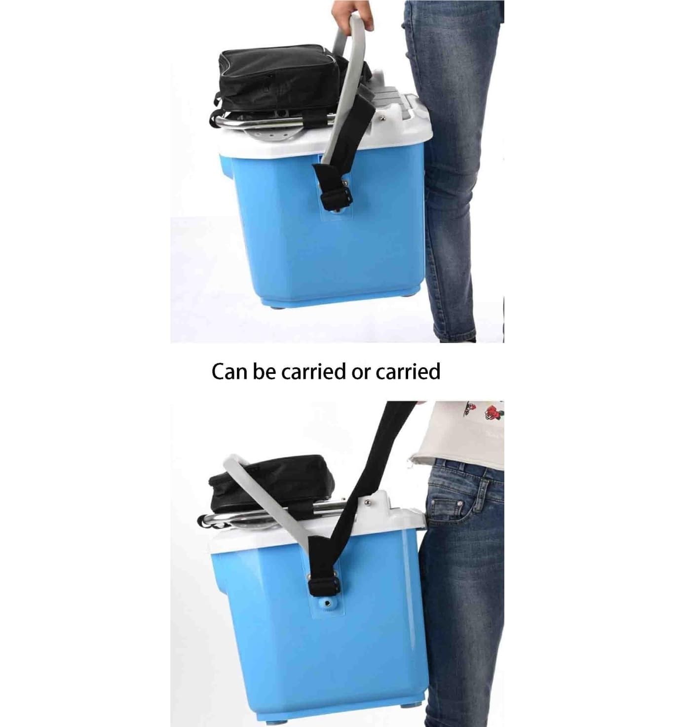 Caja de Pesca para Almacenar La Caja De Pesca De 22 Litros Es Liviana Y Puede Sentarse. Caja De Pesca Pequeña Multifuncional Con Respaldo Con Correa Para El Hombro. Caja Pesca Portátil(White)