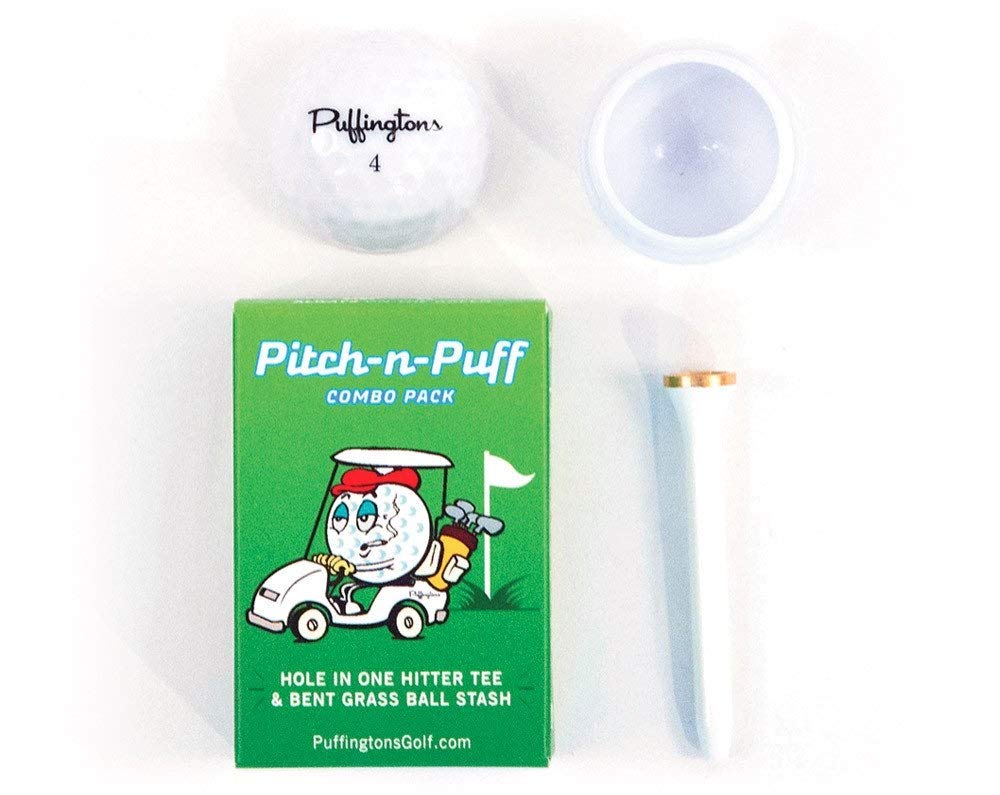 Pitch-N-Puff Combo Pack Hole in One Hitter Tee & Bent Grass Ball Stash