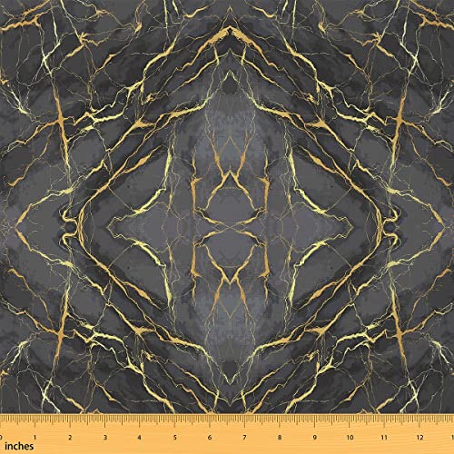 Schwarzer Marmorstoff Meterware Goldmetallischer Marmor Polsterstoff Schwarz Goldener Abstrakter Kunst Dekostoff Moderner Marmor Drinnen Draußen Stoff für Polsterung Wohnakzente 92 x 150 (HxB)