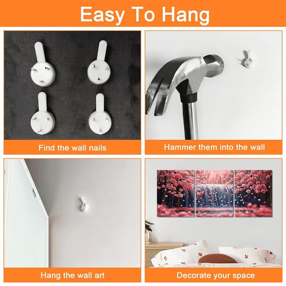 Wandbilder Blume 60x80cm, 3Pcs Leinwand Bilder Groß Wanddeko Wohnzimmer, Wasserfall Leinwand Bilder mit Rahmen, Moderne Wandbilder Wohnzimmer Poster Set mit Haken, Wand Deko Schlafzimmer Poster, -2066